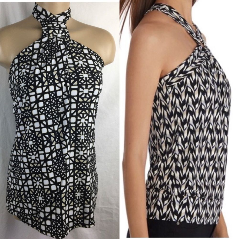 Black & White Graphic Print Sleeveless Halter top White House Black Market XS - Picture 1 of 5